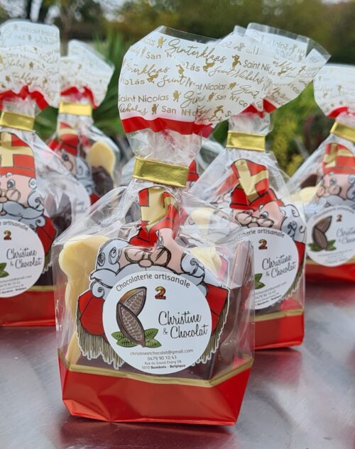 Saint Nicolas chocolat plein, mini caraques, chocolat blanc et chocolat au lait
